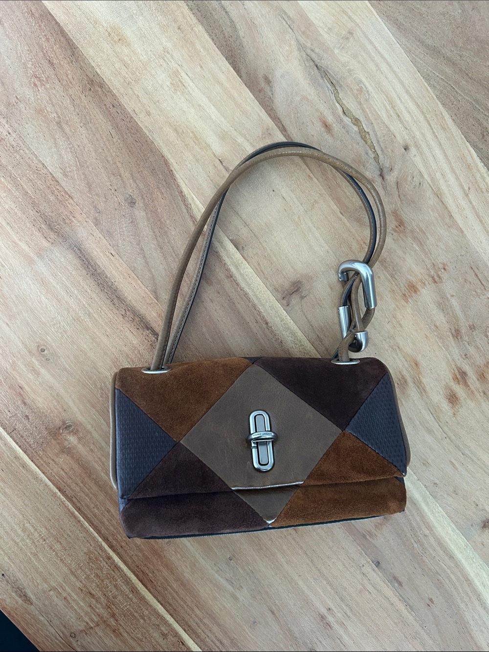 Brown Suede Patchwork Shoulder Bag - Picture 2 of 6